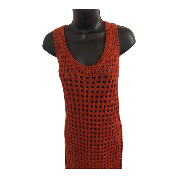 Terracotta Brown crochet look open weave sleeveless sweater‎ knit dress size M - Picture 14 of 16